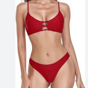 NWOT RELLECIGA Women's Strappy Bikini Red Set TOP XL / BOTTOM XXL